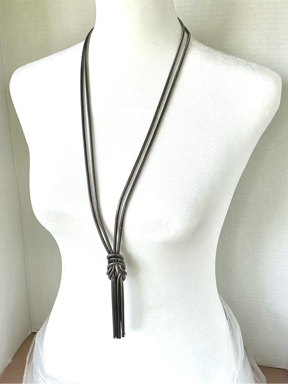BCB Generation Long Silver Tone, Fixed Knot, Double Cable Strand Necklace
